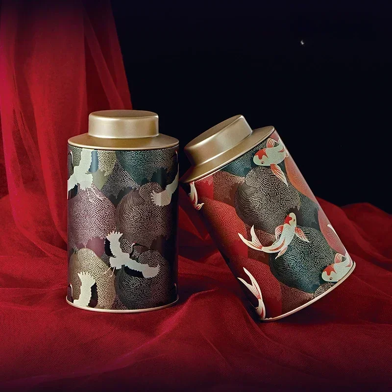 Tea Canister Vintage Chinese Style Old-fashioned Metal Tea Cans with Tin Straps and Lids Candy Storage Small Storage Items Tea Packaging Boxe