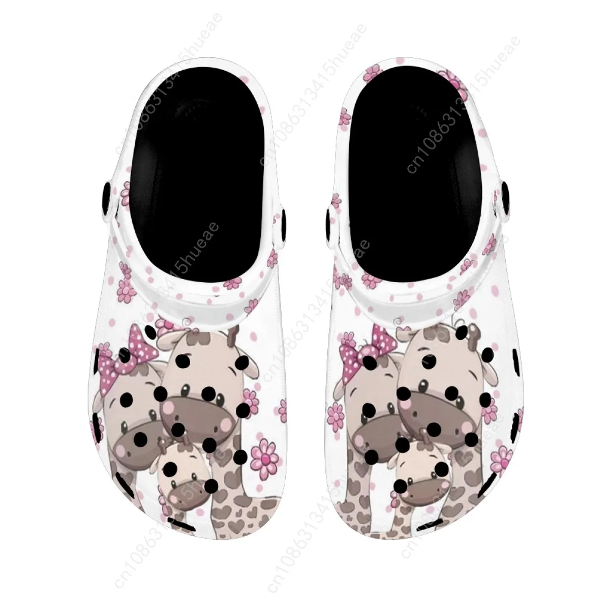 Cartoon Giraffe Floral Print Fashion Women Sandals High Quality Soft Sole Beach Clogs  Hole Slides Cozy Non-slip Garden Shoes