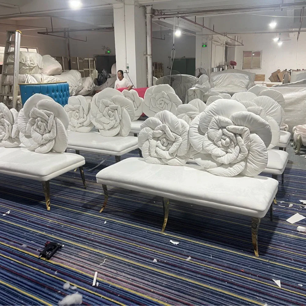 Wedding Stainless Steel Velvet Flower Love white Frame Wedding Couple Sofa