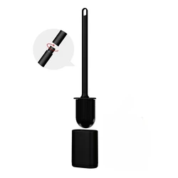 Elegant Silicone Toilet Brush with Long Handle and Quick - Dry Holder - Premium Bathroom Accessory (Black)
