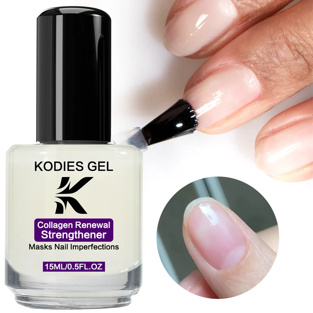 KODIES GEL Collagen Renewal Nail Strengthener 15ML Natural Dry keratin Protein Nail Polish Base Oil for Repair Thin Uneven Nails,nail strengthener