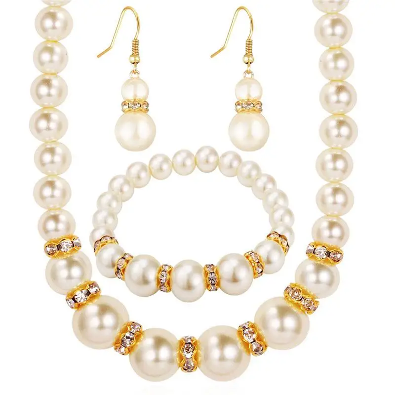 

2 Colors 1 Set Pearl 12mm Wedding Round Accessories Dating Ladies Necklace Set