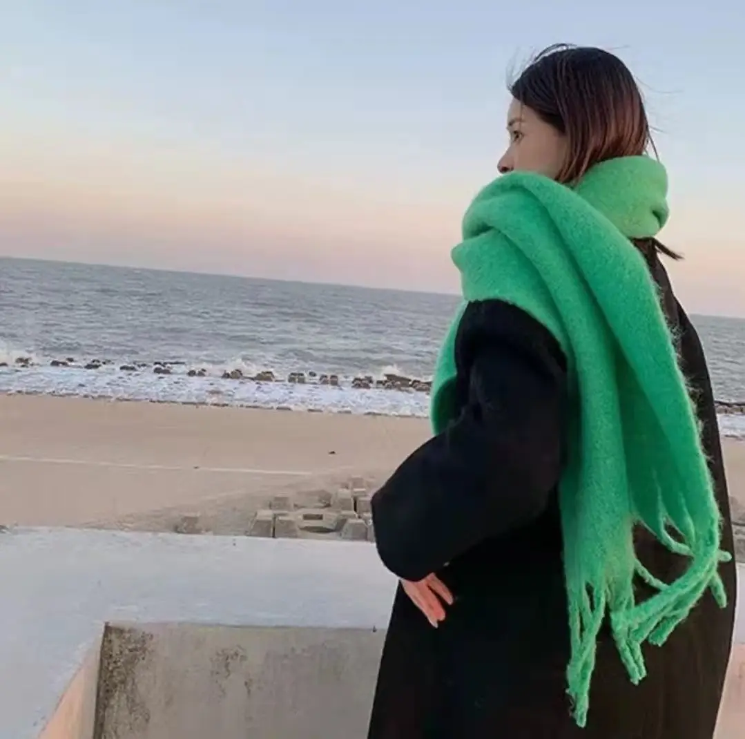 Fashion 12 Colors Mohair Scarf Women Men Thickened Solid Color Shawl Tassel Shawl Lovers Scarf Winter Warm Thickened Accessories