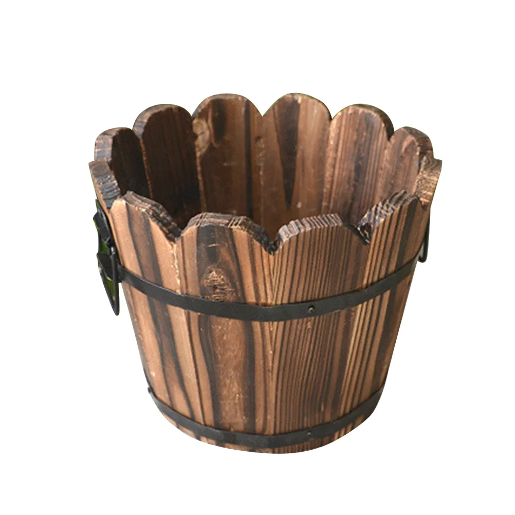 

Succulents Plant Pot Solid Wood Carbonized Flower Pottery Desktop Decoration Retro
