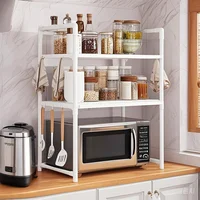 Étagère de support pour micro-ondes Durable-support de comptoir robuste pour le stockage du four, des épices et des plats avec crochets, organisateur utilitaire en plastique 4
