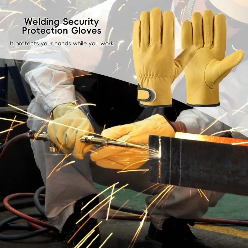 1 Pair Work Gloves Soft Sheepskin Leather Driver Hunting Driving Farm Garden Welding Security Protection Safety Mechanic Gloves 4