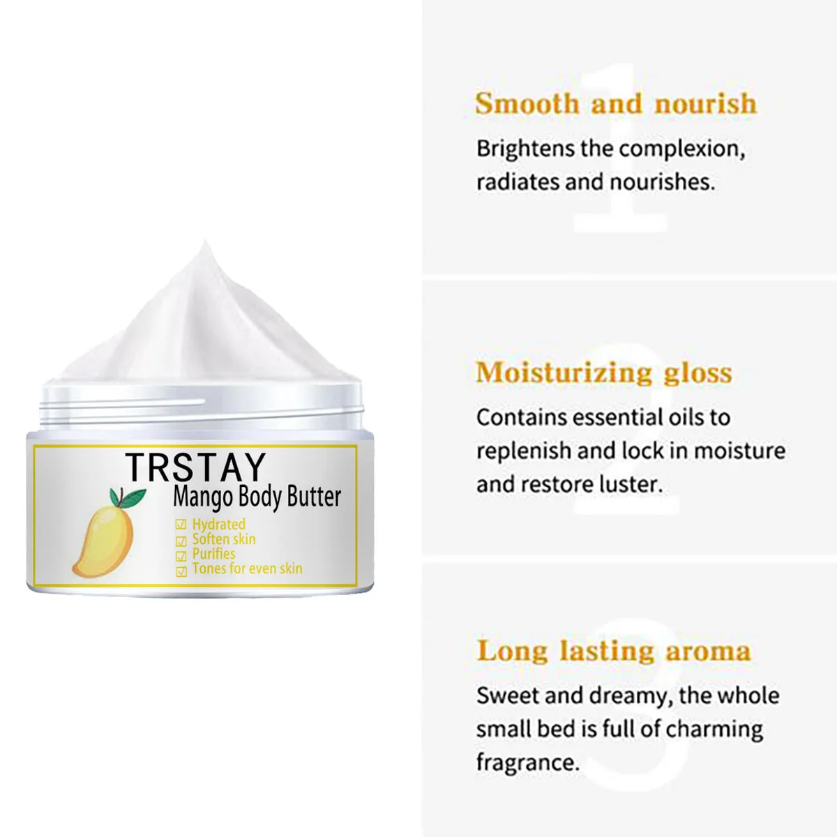 Mango Body Butter Cream Removes Dullness, Brightens Skin Tone, Soothes Dryness, and Makes Skin Delicate and Smooth 4