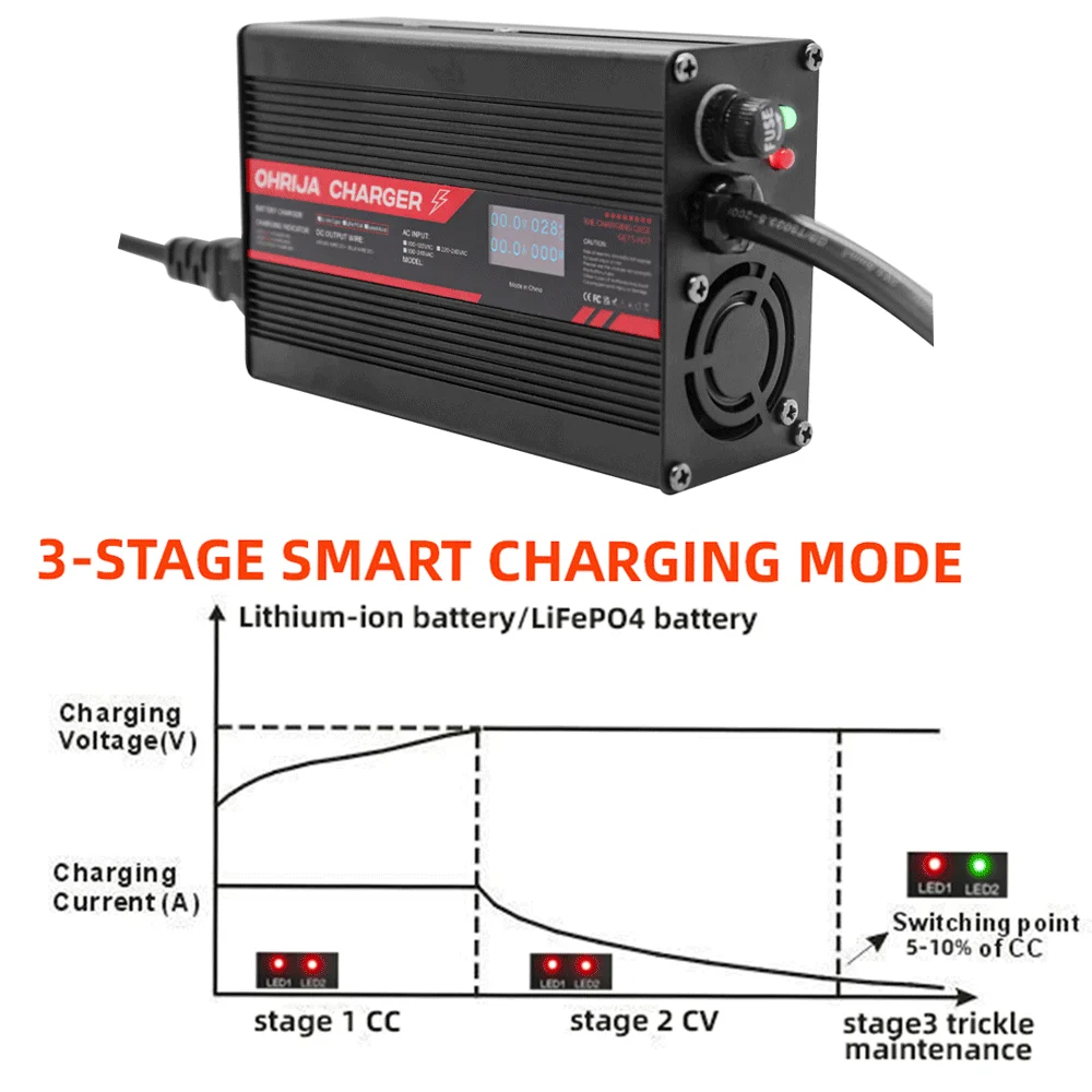 48V 5A 스마트 충전기 4S 48V 납산 배터리용 LED 표시기 방화 쉘 과전류/전압/단락 보호