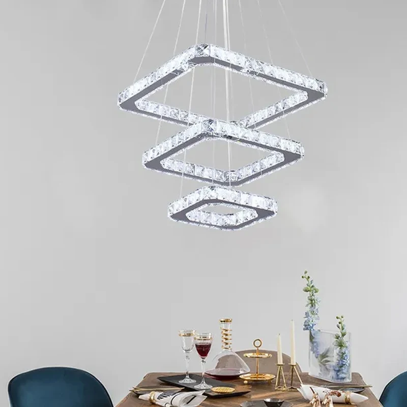 

Modern Crystal Chandeliers LED 3 Square Ceiling Lighting Fixture Pendant Lighting for Living Room Bedroom Dining Room