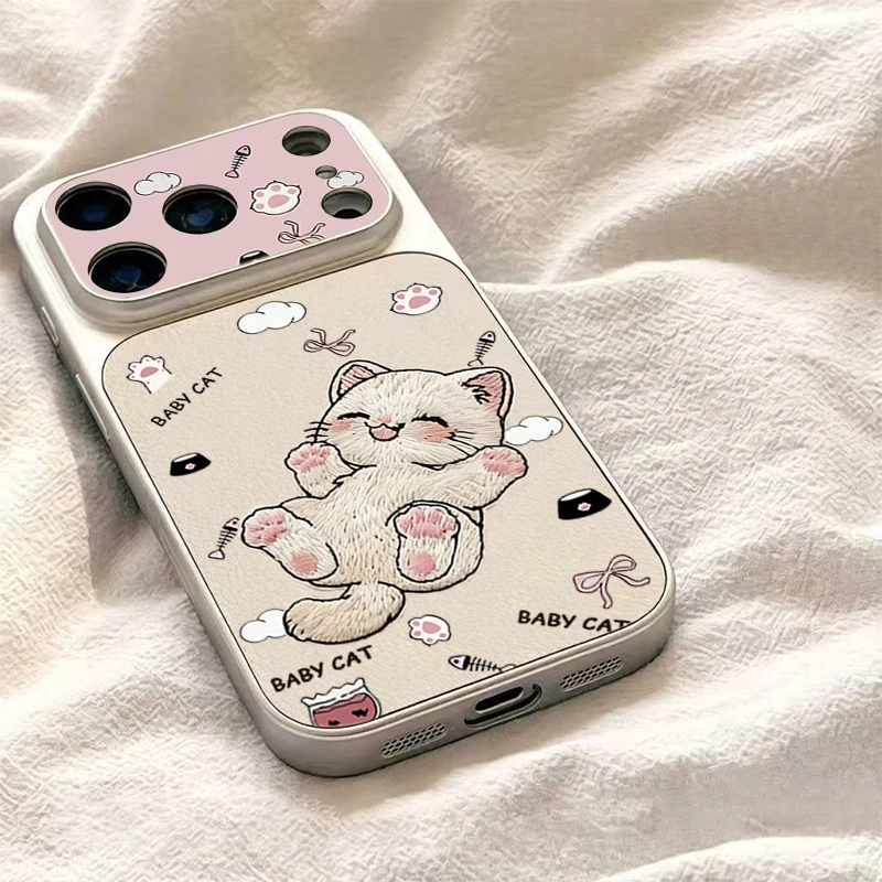 Adorable Embroidered Cat Phone Case Cover