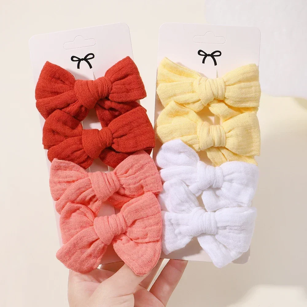 

4pcs/set Solid Cotton Hairclips for Kids Soft Bowknot Hairpins Girls Lovely Headwear Boutique Baby New Year Hair Accessories