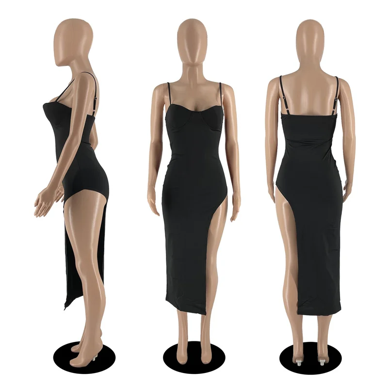 thumbnail image 1 of Vestidos de fiesta de noche sexys con cortes laterales, vestidos de mujer con tirantes finos, escote en V, espalda descubierta, ajustados, vestido largo, elegante para cumpleaños y graduación, 1 of 5