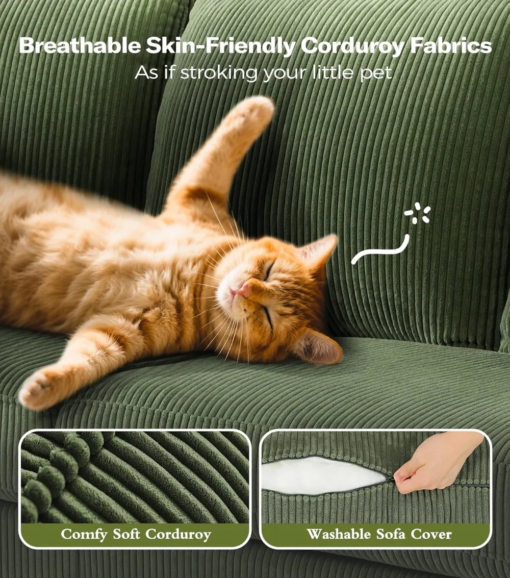 87" Corduroy Sofa with Deep Seats 4