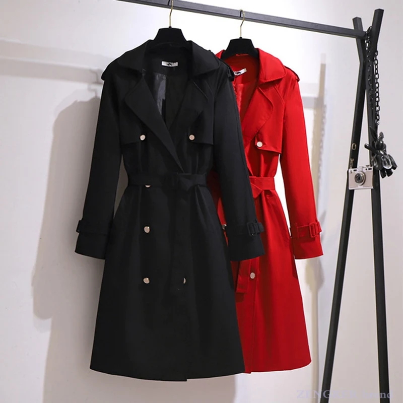 

Large size women's spring and Autumn New Korean collar middle and long waisted slim casual fattening windbreaker coat 130kg6xl