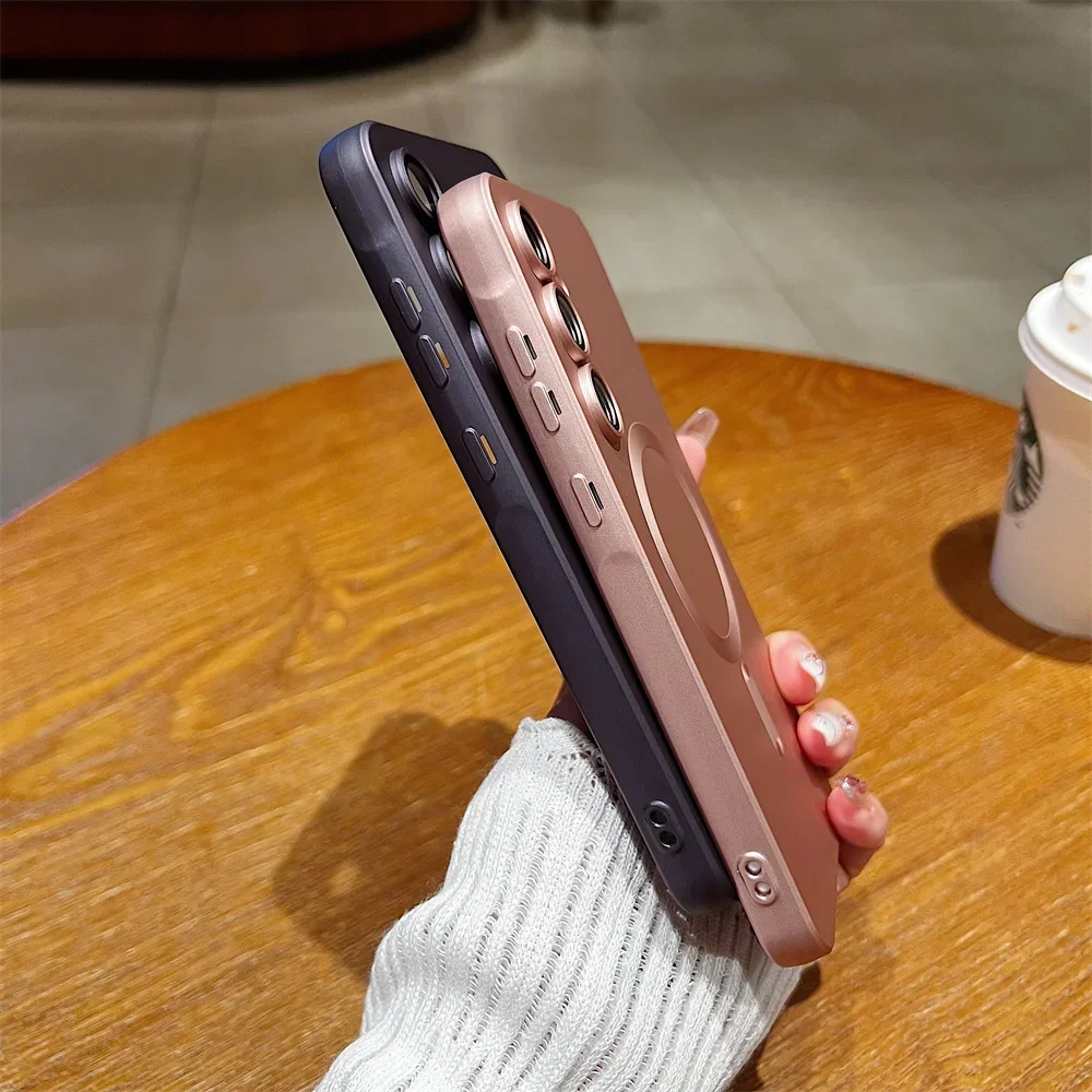 Matte Soft Silicone Phone Case with Lens Protection and Magsafe Magnetic Feature