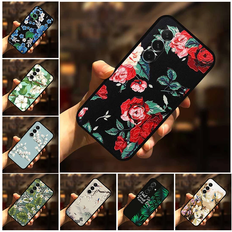 3D Flower Soft Relief Emboss Silicone Back Cover TPU Protector
