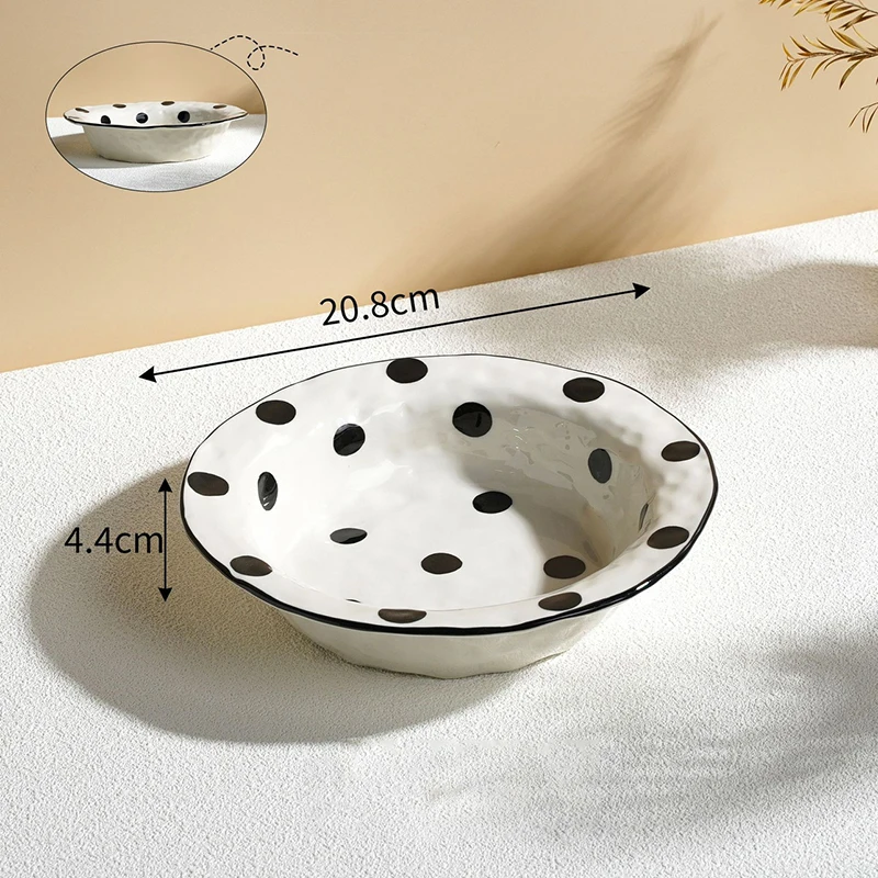 Korean Irregular Ceramic Straw Hat Plate Household Polka Dot Salad Plate Western Spaghetti Creative Kitchen Tableware