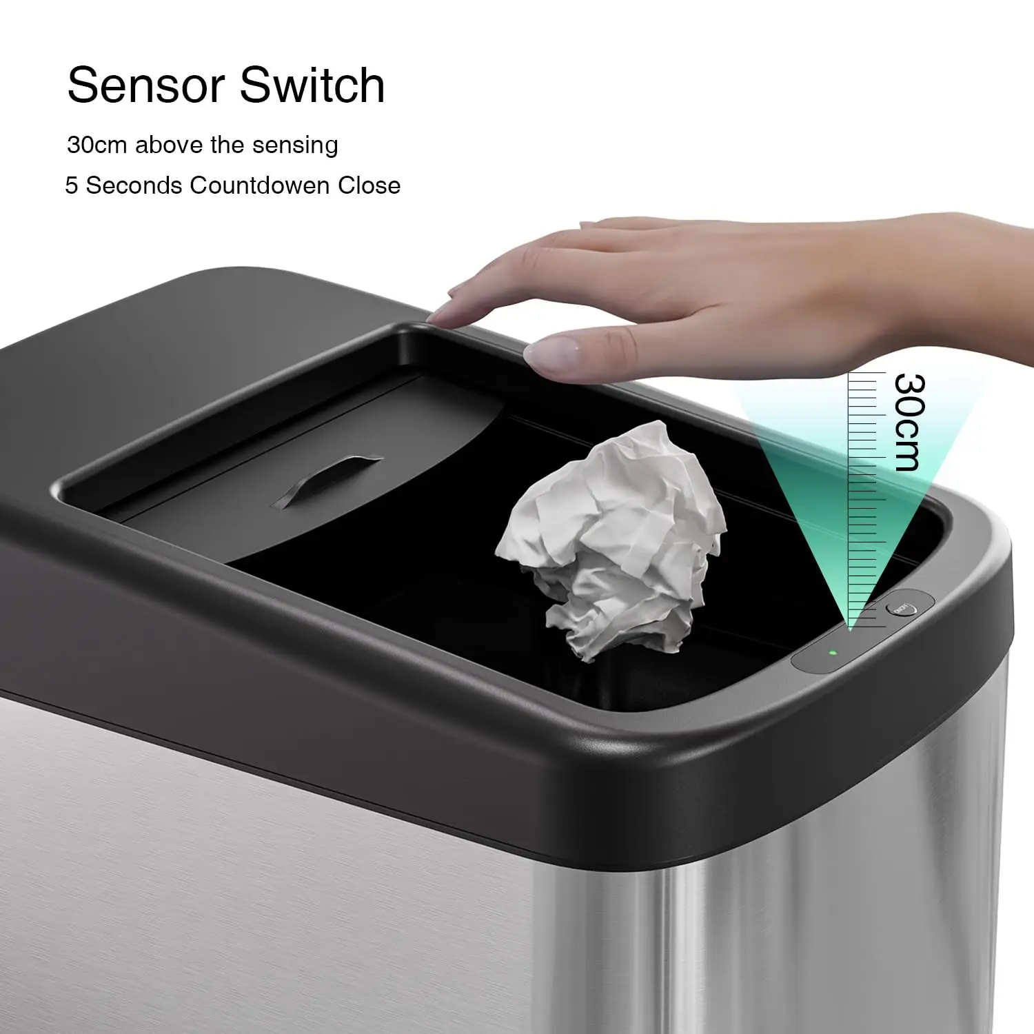 Garbage Can Motion Sensor Trash Can 13 Gallon for Kitchen with Roll Up Lid, Automatic Touchless High-Capacity Waste, Customized 5