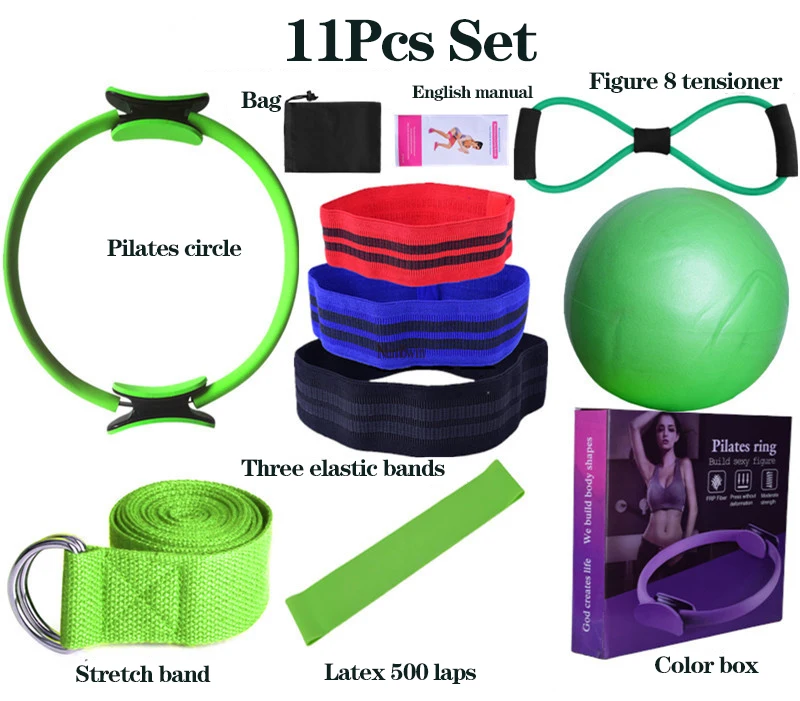 11-teiliges Yoga-Set für Damen, Pilates zu Hause, Pilates-Magie-Ringbänder für das Training von Gesäßmuskeln, Yoga-Ball zum Dehnen – Detail 1