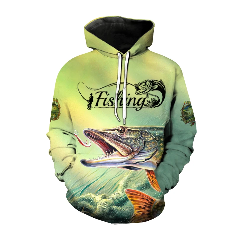 thumbnail image 1 of Nueva sudadera con capucha con estampado 3D de pesca salvaje para hombres, sudadera para entusiastas de la caza de peces, sudaderas de talla grande para hombres y mujeres, 1 of 5