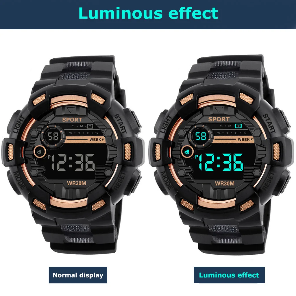 YIKAZE Men's Sports Watches Waterproof Luminous Multifunction Clock Cool Outdoor Digital Fitness Military Watch for Man Student