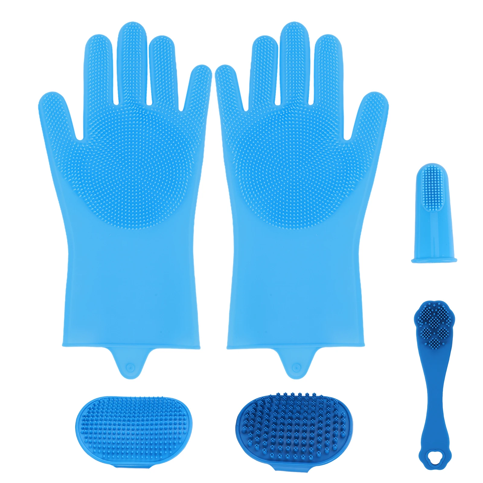 6PCS Silicone Pet Grooming Gloves Set – Dog & Cat Bathing, Shampooing, Massaging & Deshedding Kit
