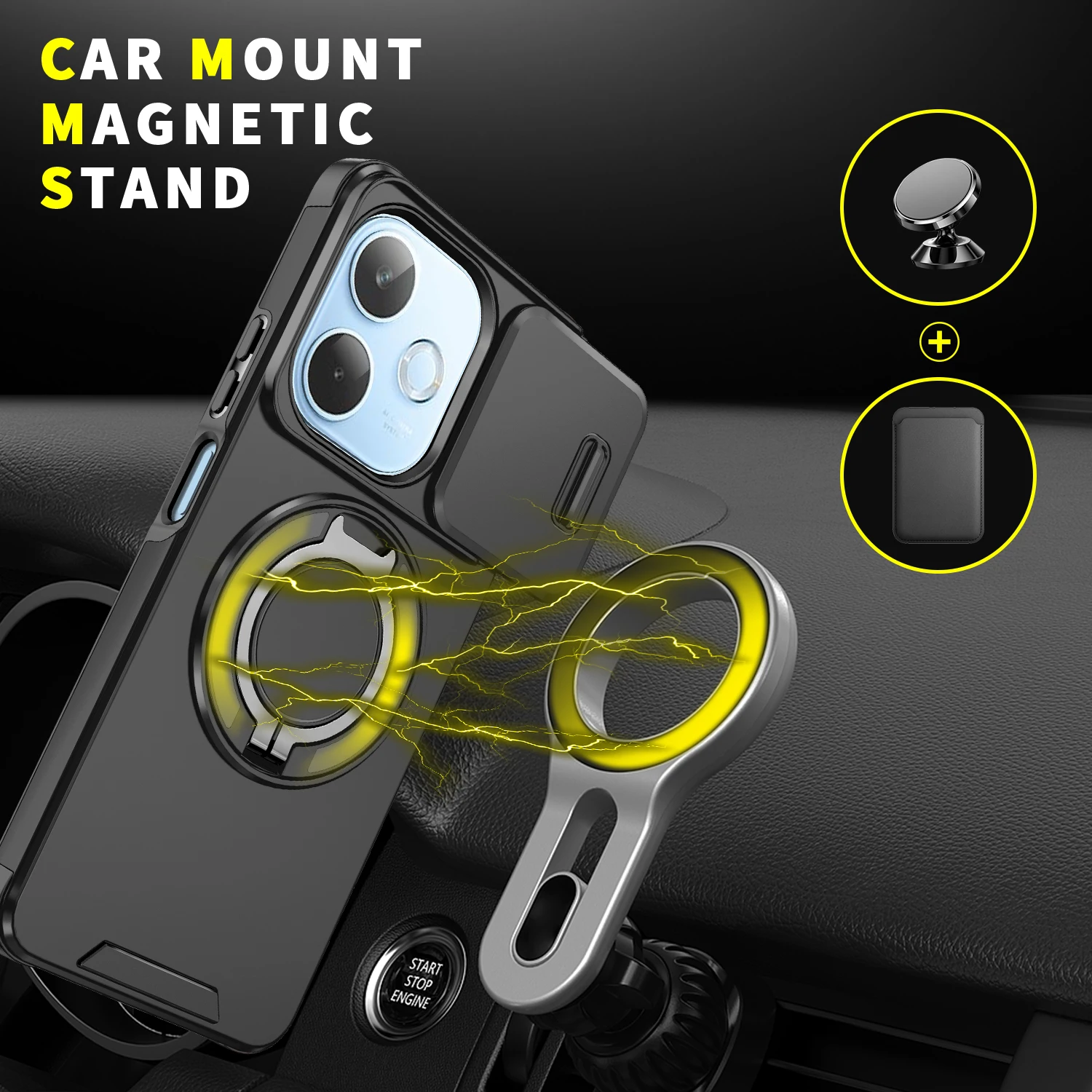 Premium Armor Protective Phone Case with Lens Guard & Magnetic Ring Holder