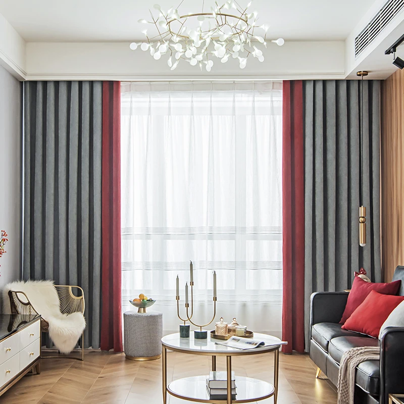 Solid Color Chenille Blackout Girl Finished Product Modern American Style Bay New Fabric Curtains for Living Dining Room Bedroom 3