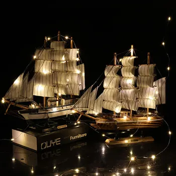 Vintage Sailboat Model Nordic Home Decoration Accessories Wooden Boats Ornament with LED Light Living Room Decor Christmas Gift 1