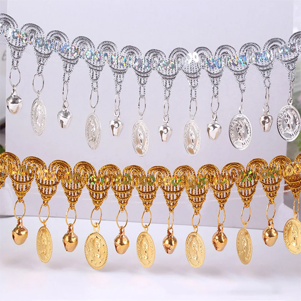 Lace Bell Pendant National Wind Gold Sequins Gold Coins Dress DIY 1yard lace garment accessories,lace sewing supplies,lace decoration,lace accessories,lace sewing accessories,clothing accessories,clothing craft accessories