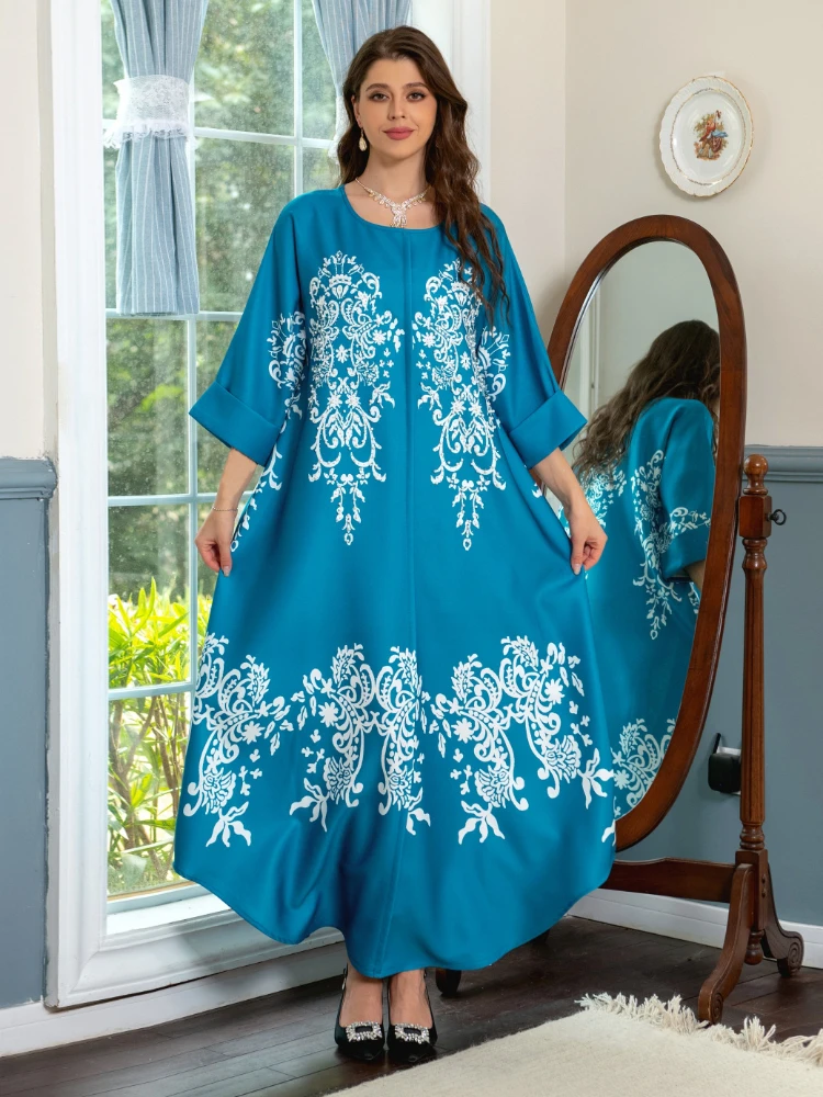 

Eid Arab Muslim Women Dress Diamond Print Abaya Morocco Kaftan Party Long Vestidos Turkey Ramadan Gown Dresses Saudi Arab Robe