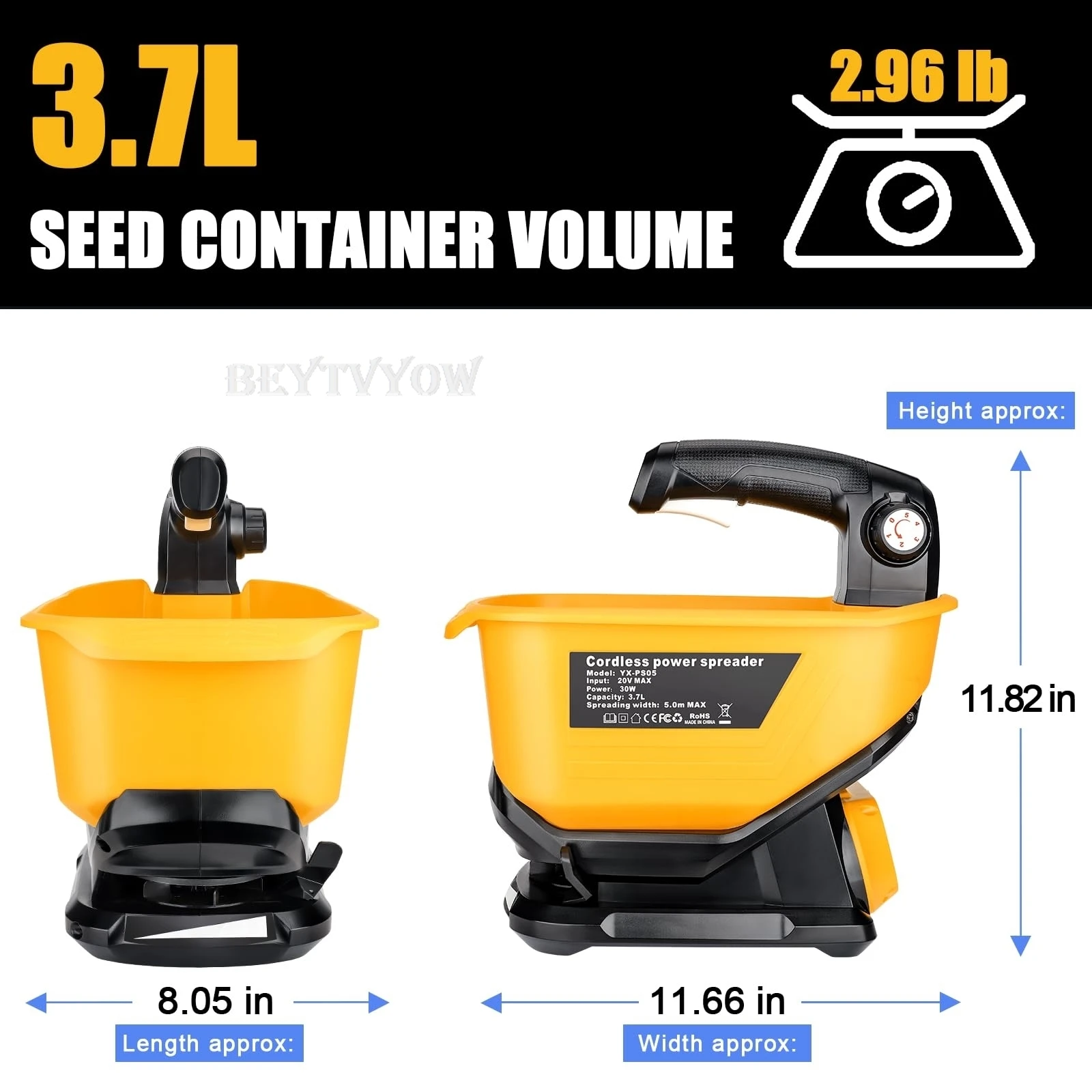 Cordless Salt Spreader for Dewalt 20V 60V Li-ion Battery Handheld Seed and Ferti
