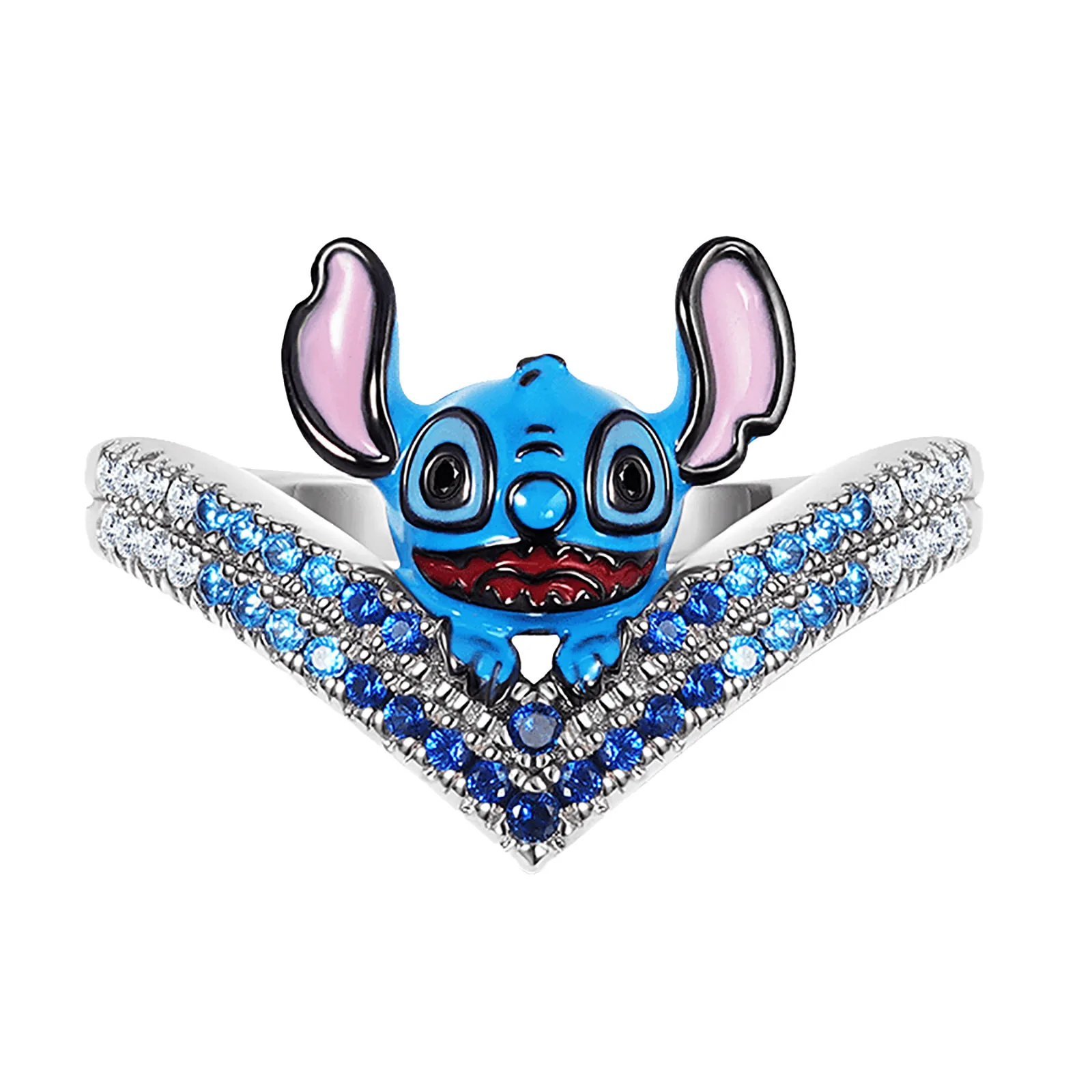 

Cartoon Anime Lilo & Stitch Oil Drop Diamond Ring Peripheral Couple Rings Adjustable Opening Rings Woman Men Rings Jewelry
