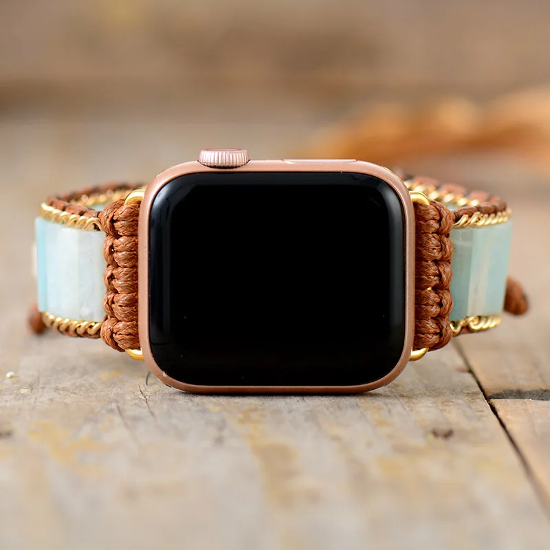 Somesame compatibel met Apple Watch Band 45 mm, 41 mm, 44 mm, 42 mm, 40 mm, 38 mm Boho kralen armbanden, meerlagige 5 wikkel stenen handgemaakte gevlochten touw horlogeband voor vrouwen mannen