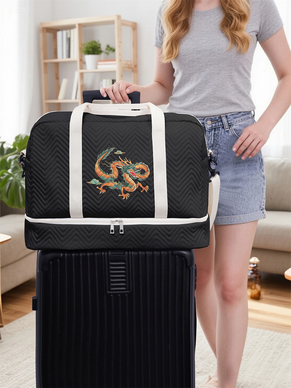 Lightweight wave patterned travel Dufile bag, large capacity sports and fitness storage bag, portable weekend overnight bag