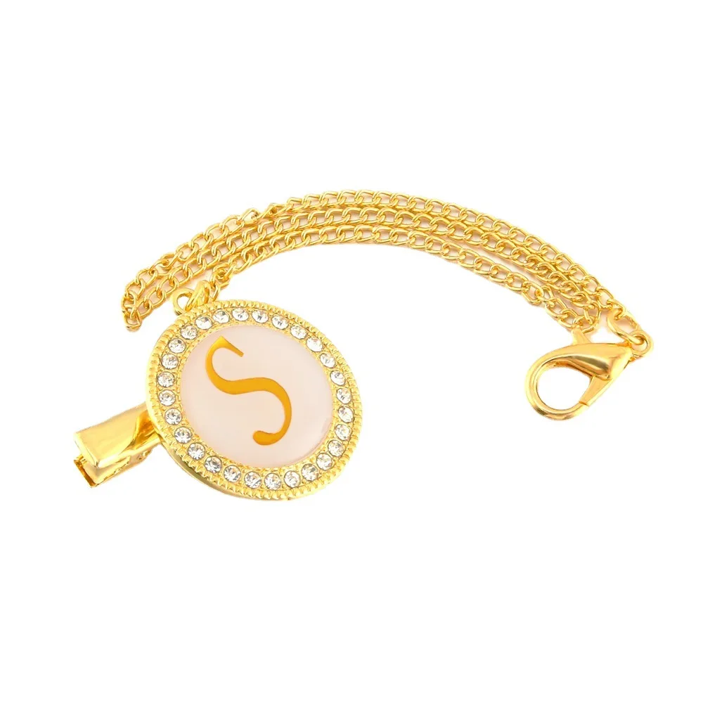 Name Initial 26Letter Gold Bling Baby Pacifier Clip Chain Luxury Pacifier Chain Infant Nipple Baby Dummy Soother Anti-drop Clips Pacifier Chain Pacifier Clip Pacifier Accessories First Letter Pacifier