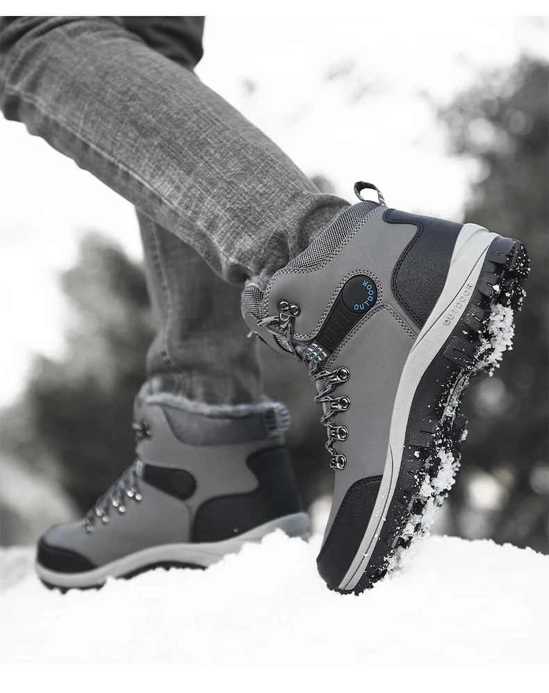 Winter Men Boots With Fur Warm Snow Non-slip Men Work Casual Shoes Waterproof Leather Sneakers High Top Ankle Boots Plus Size