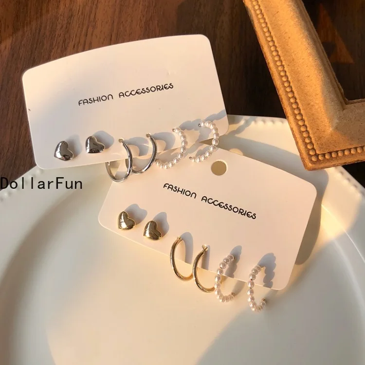 

Романтичные серьги в форме сердца, модные серьги с-образным жемчугом, комплект из 3 предметов для мужчин и женщин