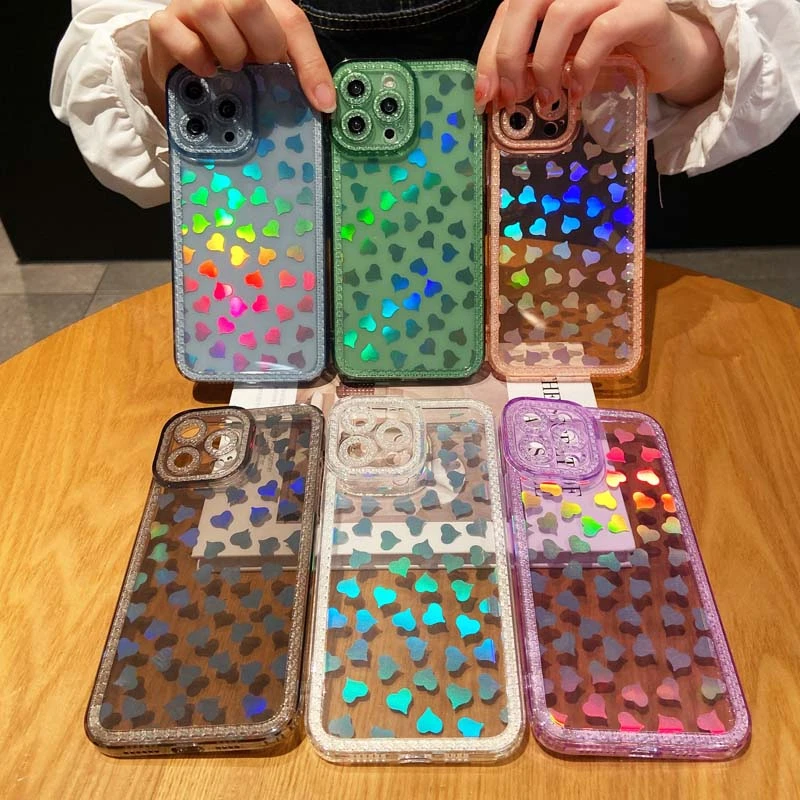 Fashion Glitter Hearts Soft Back Cover Case for iPhone 13 Mini 12 11 Pro Max XR X XS Max 7 8 Plus Shockproof Protective Case iphone 12 pro max phone case