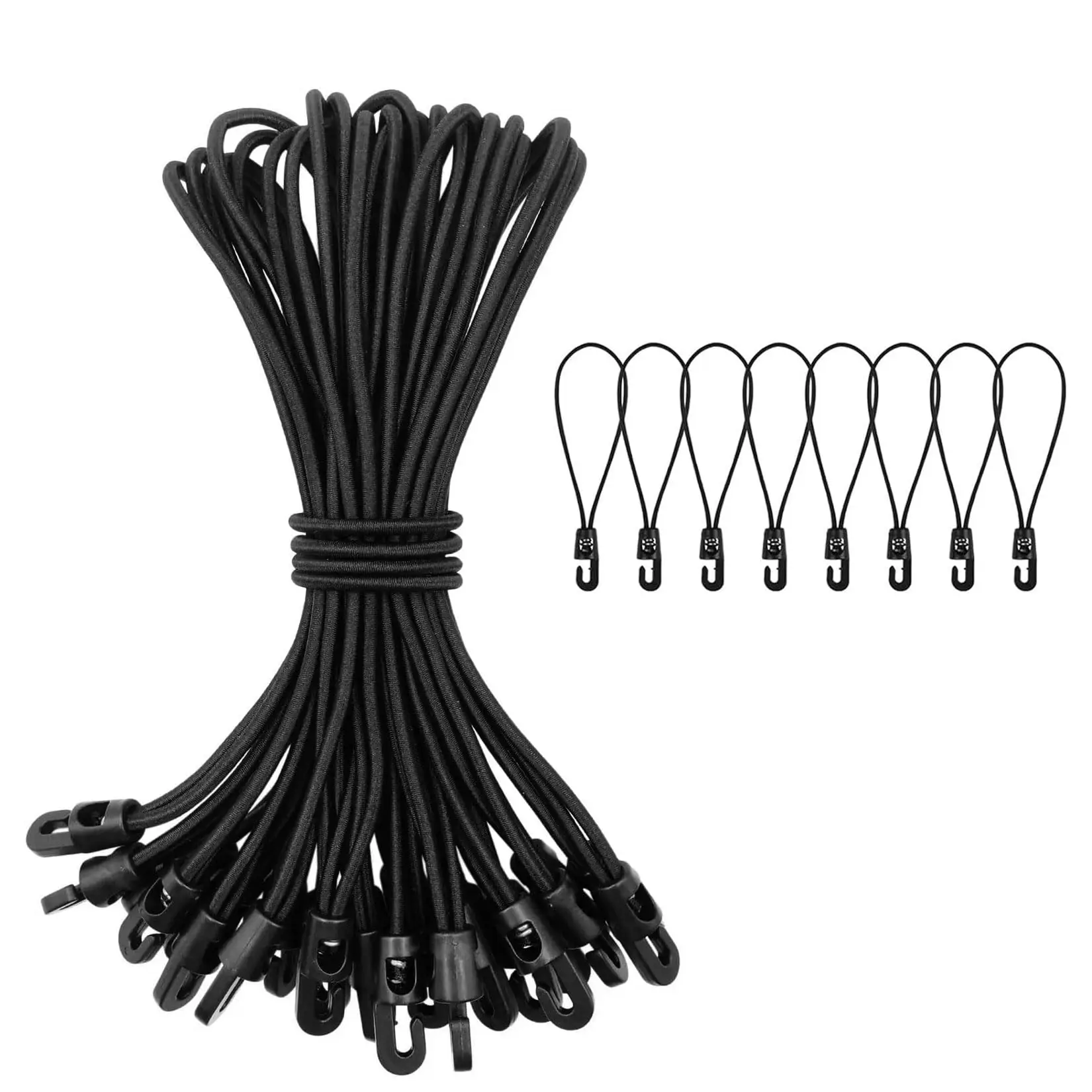 25pk 25cm Elastic Straps w/ Hooks - Bungee Cords for Tarps, Tents & Camping