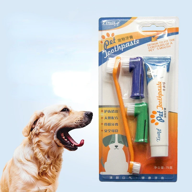 

Toothbrush and Toothpaste Dental Care Kit for Dogs and Cats, Double-Ended Clean Pet's Teeth, Remove Plaque and Tartar