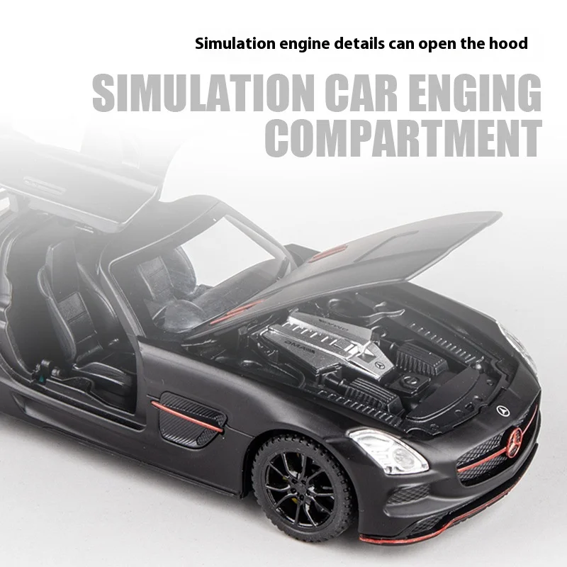 1:32 메르세데스 벤츠 SLS AMG 슈퍼 스포츠카 합금 다이캐스트 모델 자동차 사운드 & 라이트 키즈 어린이 장난감 선물 소년 수집 취미