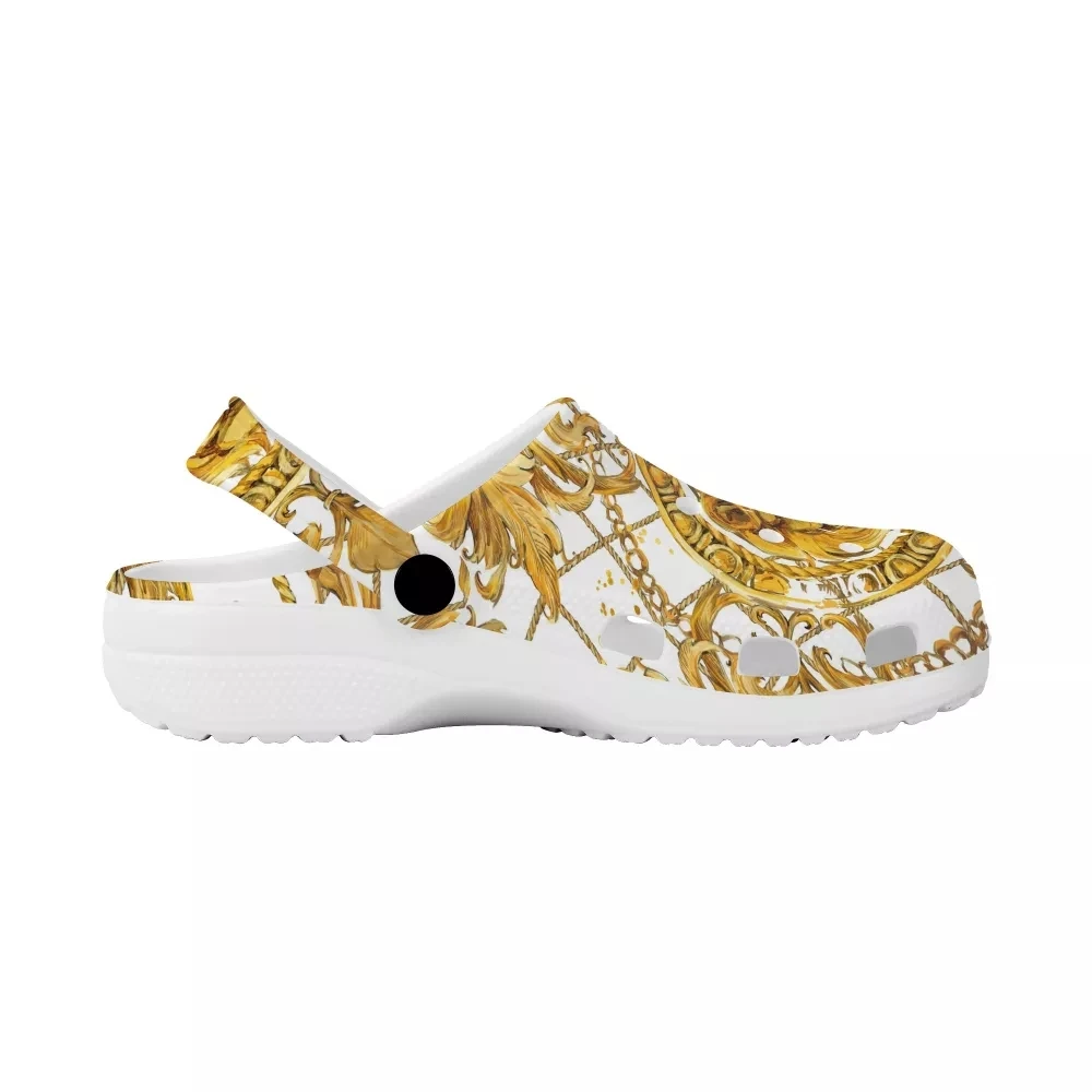 Golden Floral Prints Women Sandals Hole Shoes Couple Home Slippers Summer Hollow Buckle Lady Beach Flat Zapatos