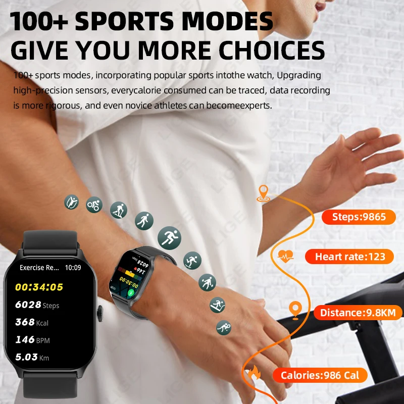 2026 New Sports Smart Watch Men Full Touch Screen Heart Rate Bluetooth Call 2.01 inch AI Voice 1ATM Waterproof Smartwatch Women 5