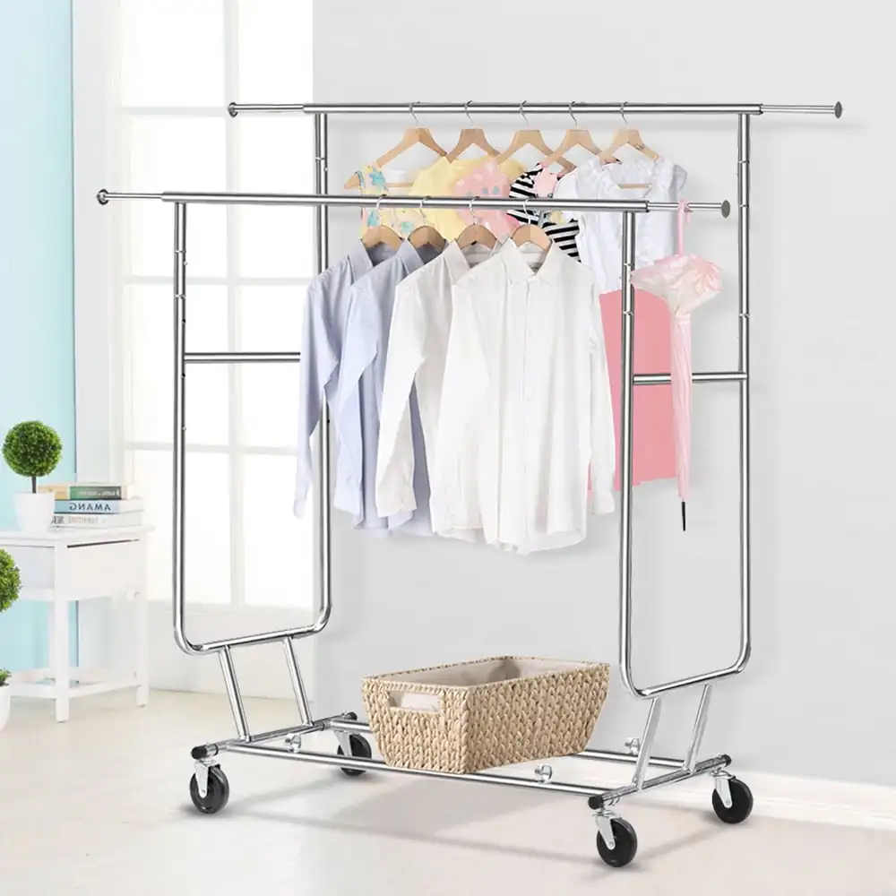 

Easyfashion Collapsible Garment Rack, Metal, Silver