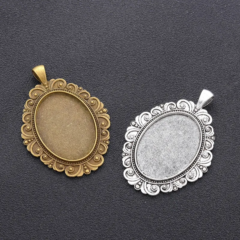 5 teile/los 25x35mm Oval Cabochon Anhänger Basen Vintage Tablett Charms Für Schmuck Machen Erkenntnisse DIY Harz Halsketten zubehör