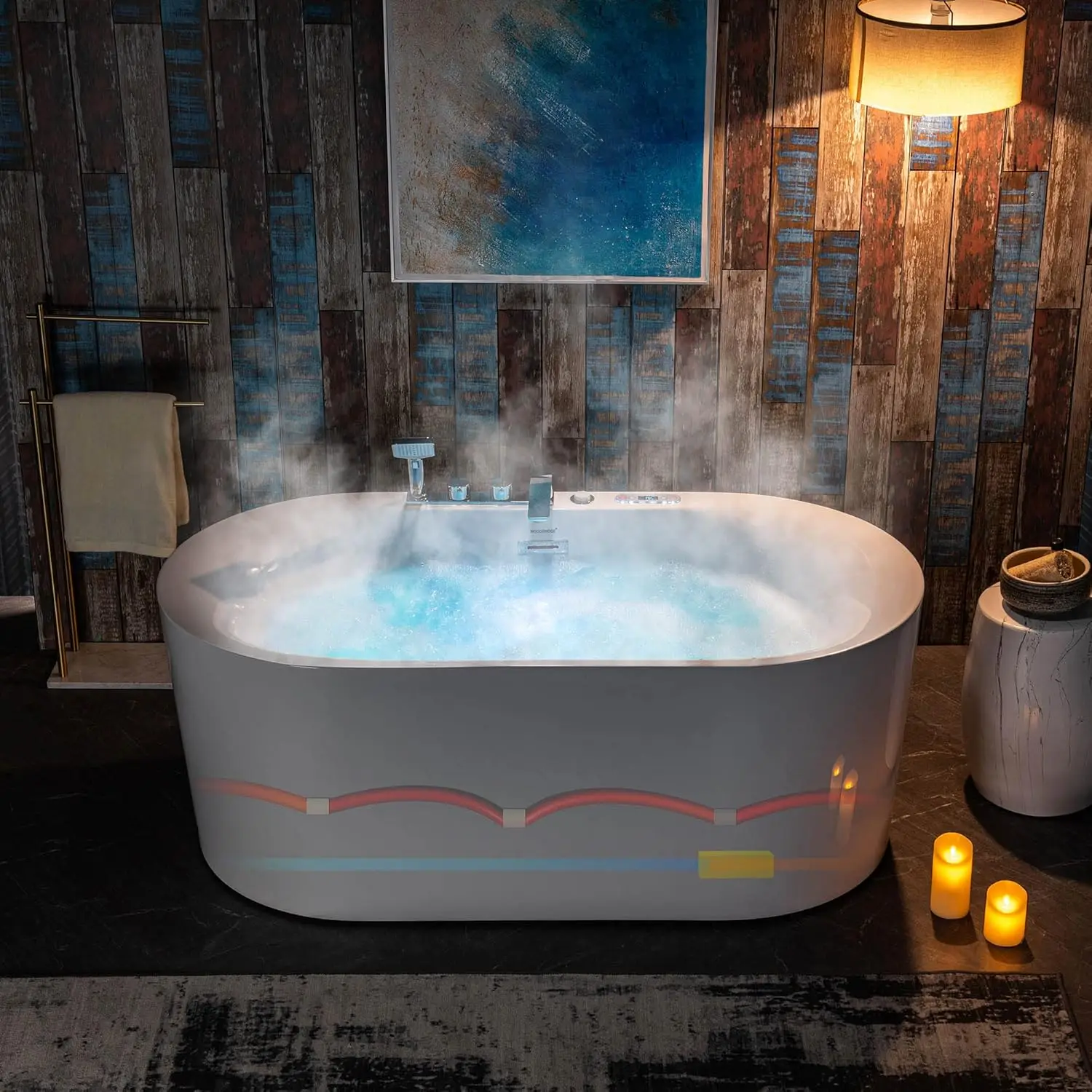 Whirlpool Water Jetted and Air Bubble Freestanding Heated Soaking Combination Bathtub with Faucet Air Massage 3