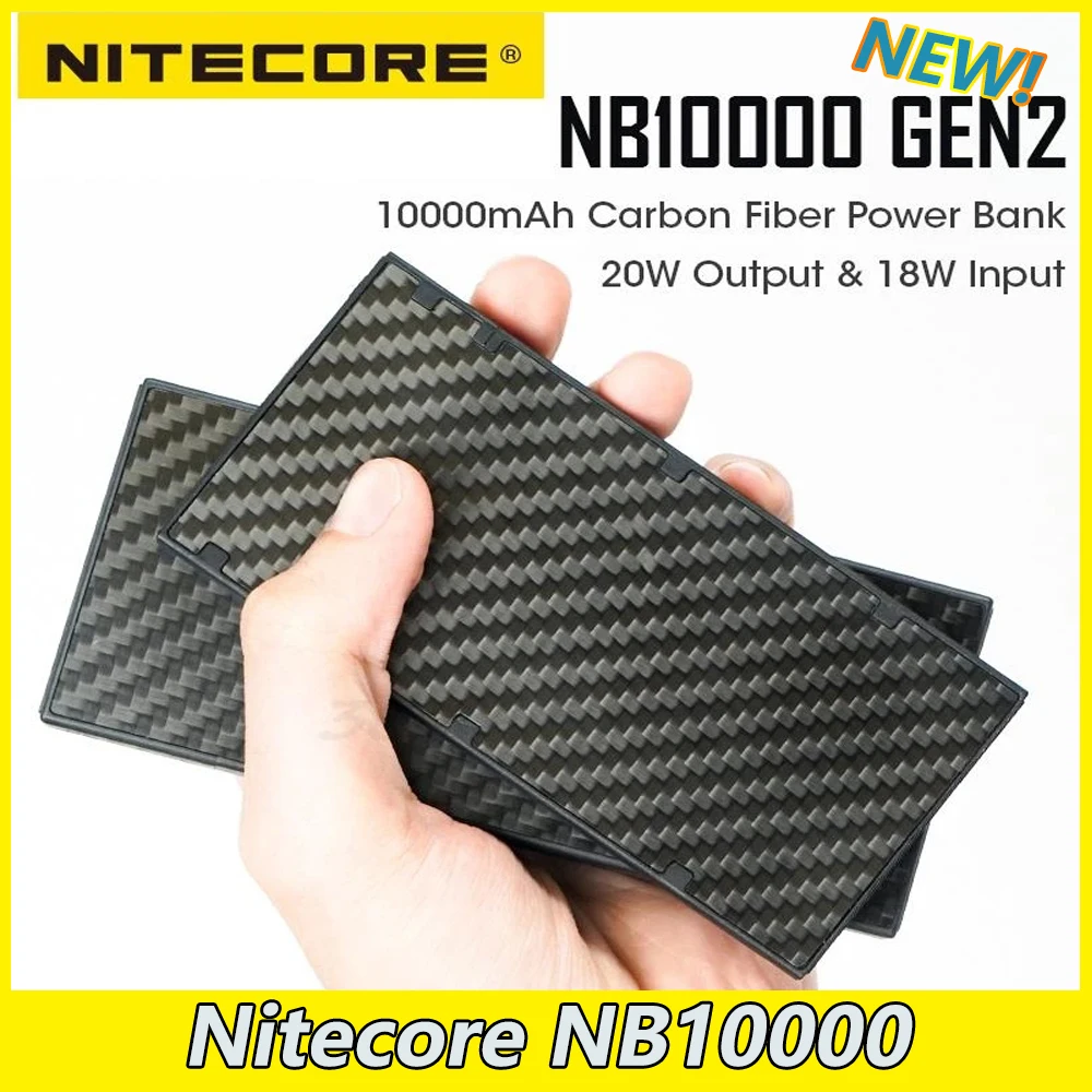 

NITECORE NB10000 GEN2 V2.0 Mobile Power Bank Portable Poverbank 10000mAh Carbon Fiber PD/QC3.0 18W Fast Charge for iPhone Xiaomi