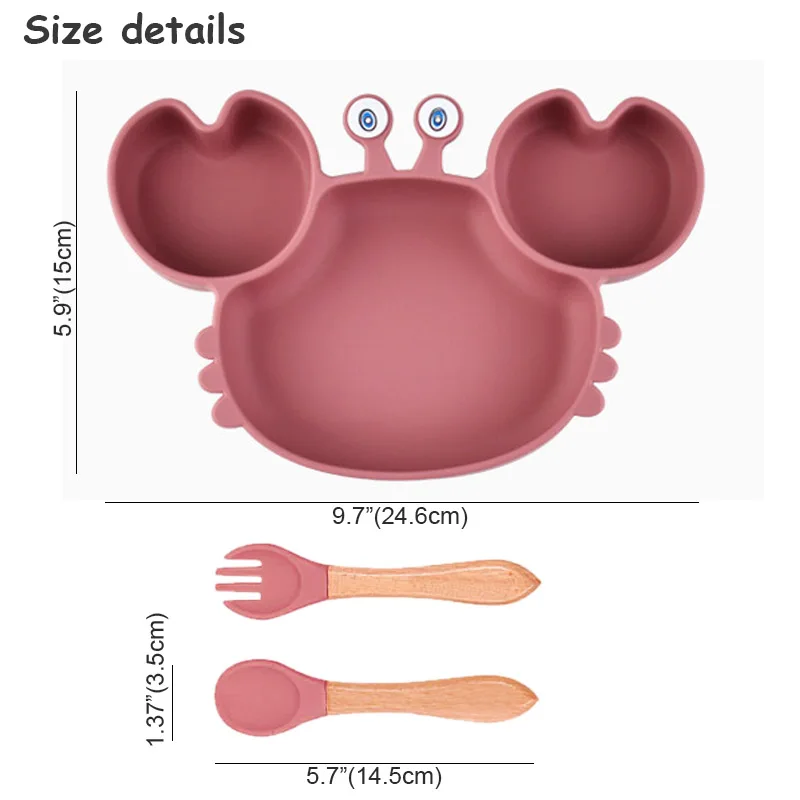 3Pcs Baby Feeding Plate Dishes Silicone Sucker Bowl Plate For Kids Children's Cartoon Tableware Sets Boys Girls Crab Plate 4