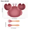 3Pcs Baby Feeding Plate Dishes Silicone Sucker Bowl Plate For Kids Children's Cartoon Tableware Sets Boys Girls Crab Plate 4